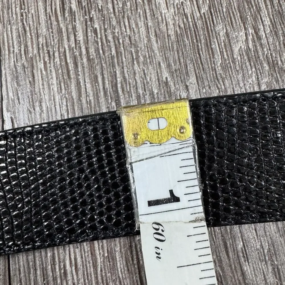 Mens genuine lizard exotic Belt black 38 made spain mezlan nickel buckle loops